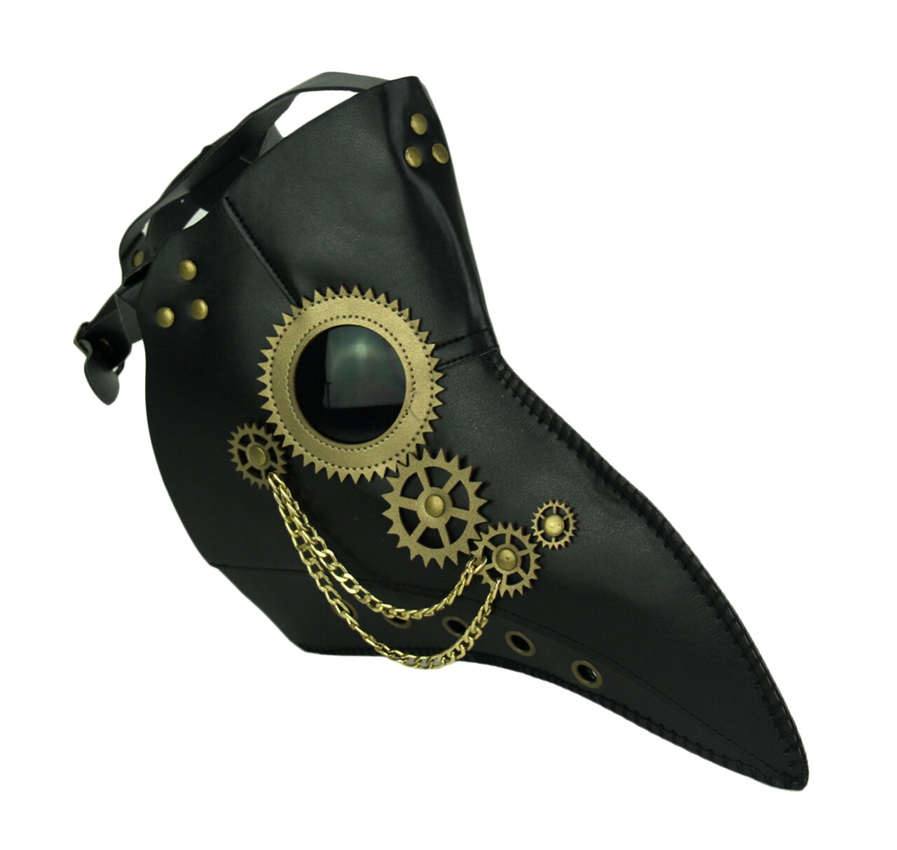 Black and Gold Steampunk Gears and Chains Plague Doctor Mask